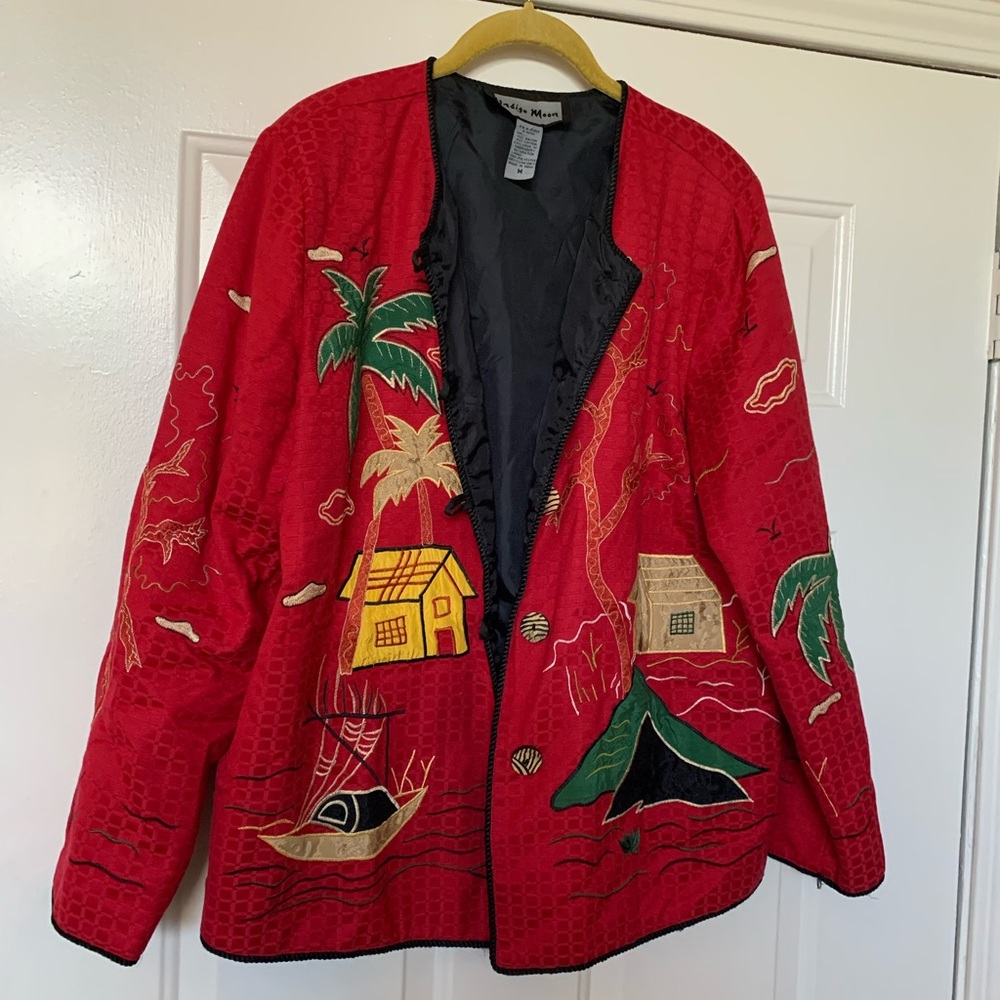 INDIGO MOON Red Embroidered Jacket (2)🌴